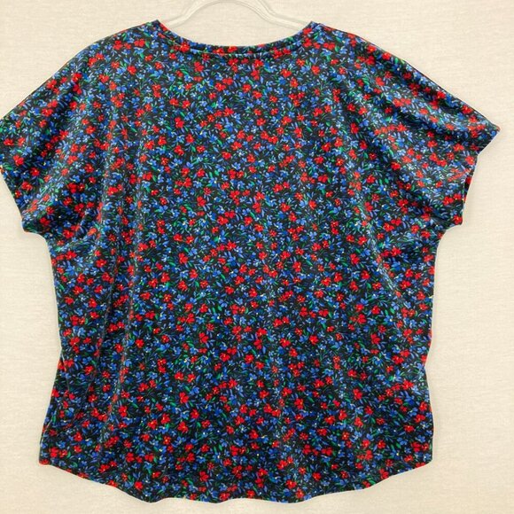 LOFT Navy Red Ditsy Floral V Neck Velvet Lightweight Comfy Blouse Large - Picture 8 of 9